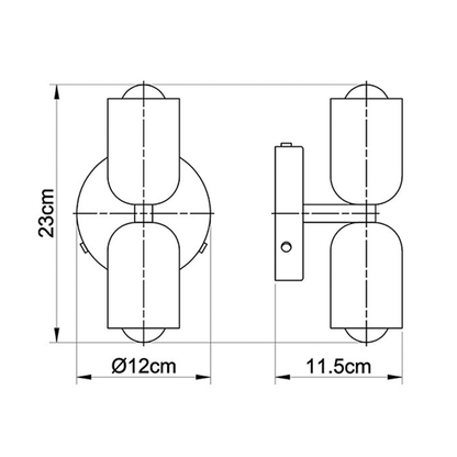 DualShine - schema tecnico con le misure della lampada da parete | Luximode
