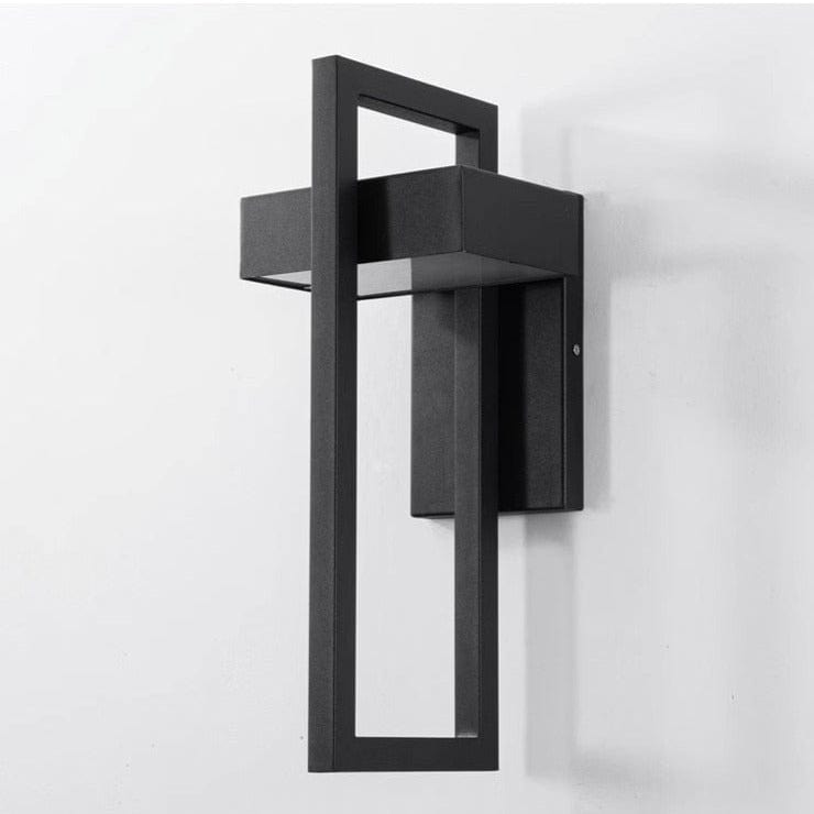 DuskGlow applique da esterno a parete LED in alluminio nero, design rettangolare: spenta, scatto prodotto su fondo bianco vista frontale - Luximode