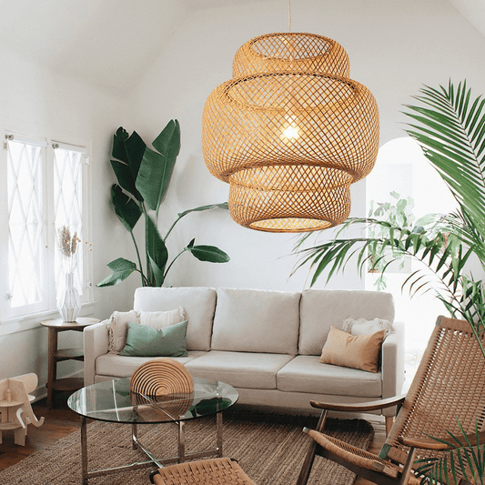 GlowNest – lampada a sospensione in bambù intrecciato di Luximode