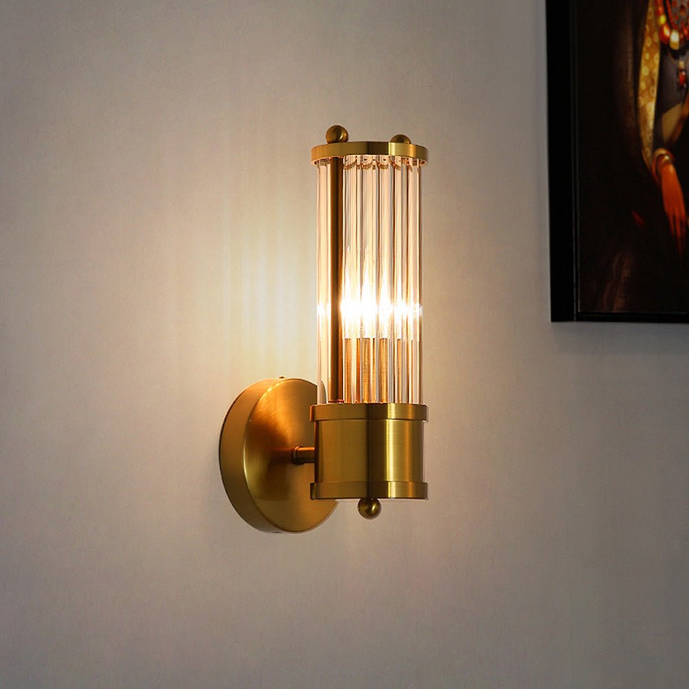 Lampada da parete GoldenRay dorata con dettagli in vetro