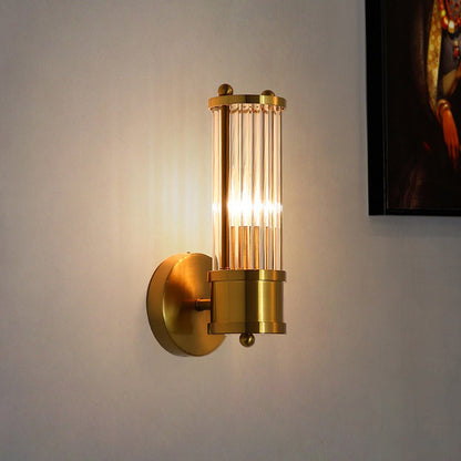 Lampada da parete GoldenRay dorata con dettagli in vetro