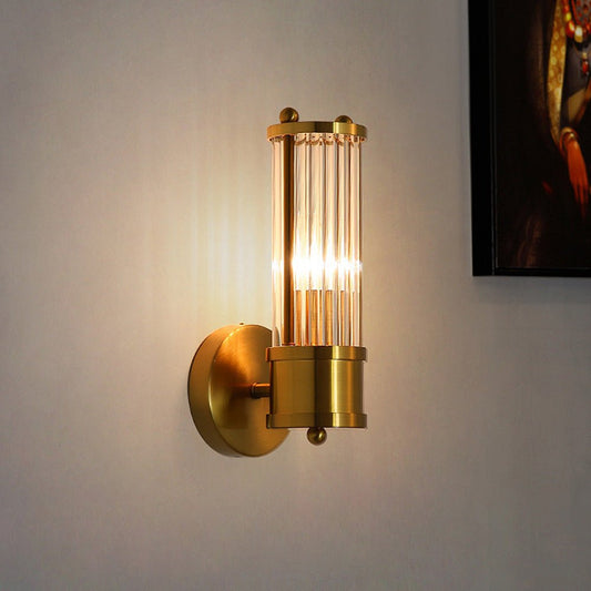 Lampada da parete GoldenRay dorata con dettagli in vetro