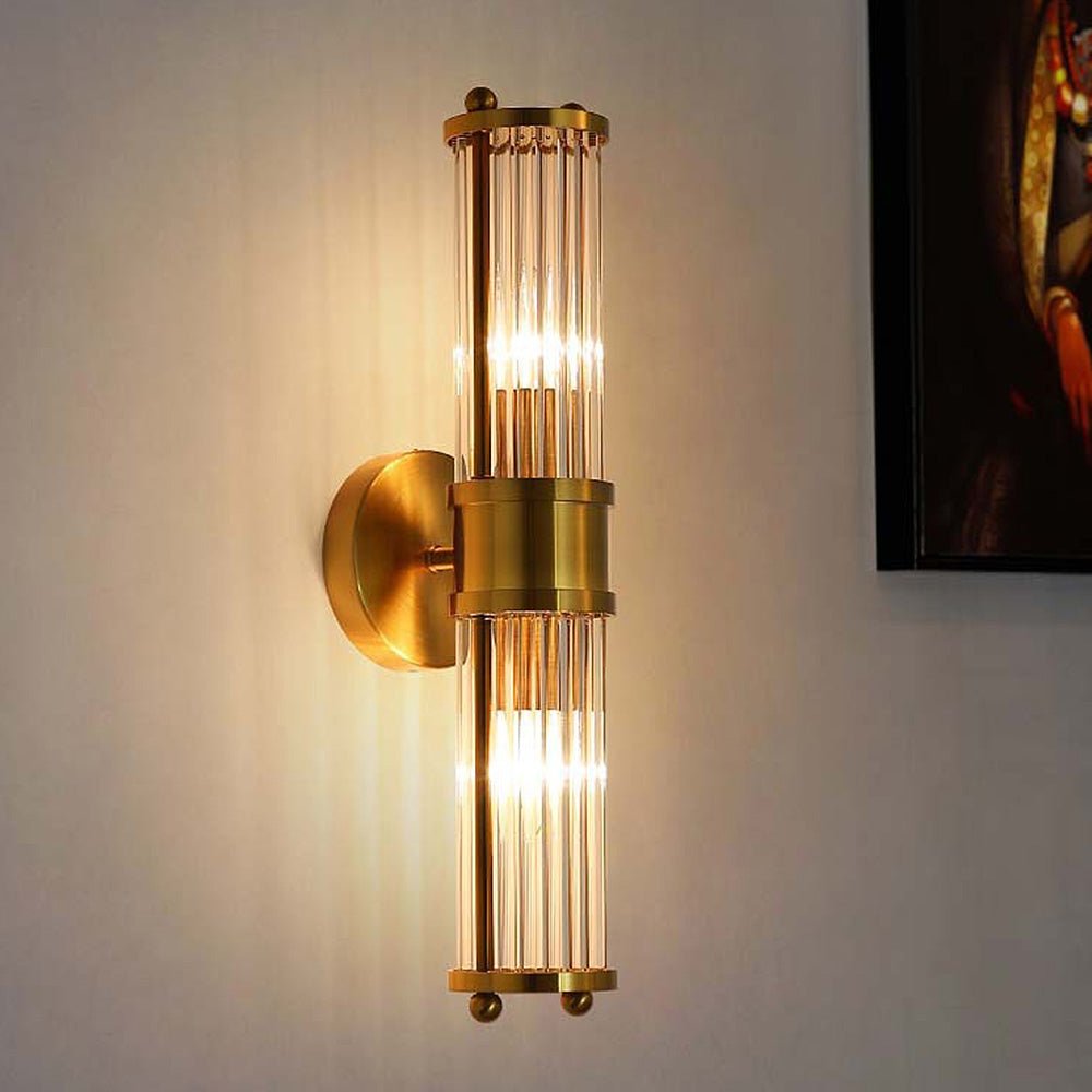 Lampada da parete GoldenRay dorata con dettagli in vetro