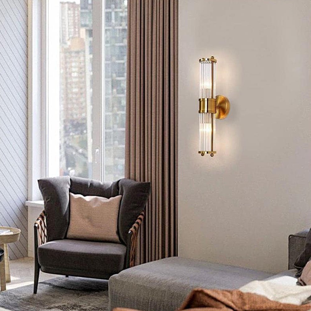 Lampada da parete GoldenRay dorata con dettagli in vetro