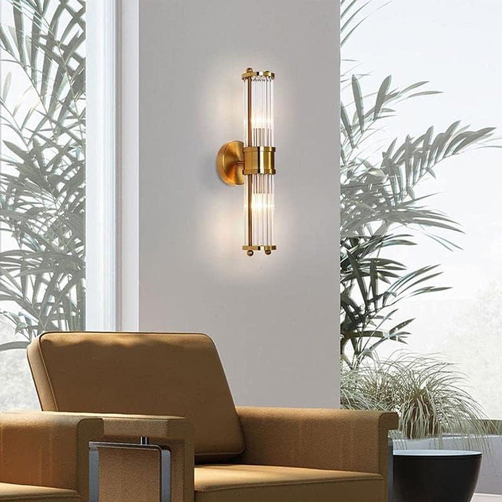 Lampada da parete GoldenRay dorata con dettagli in vetro