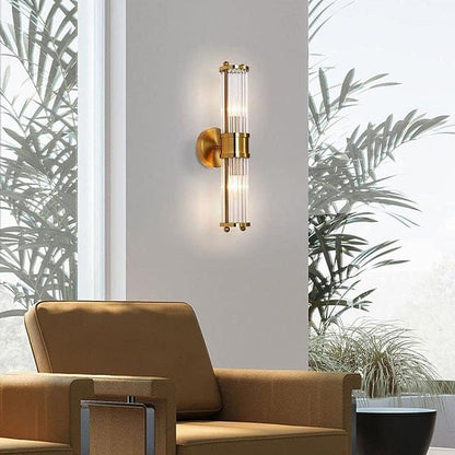Lampada da parete GoldenRay dorata con dettagli in vetro