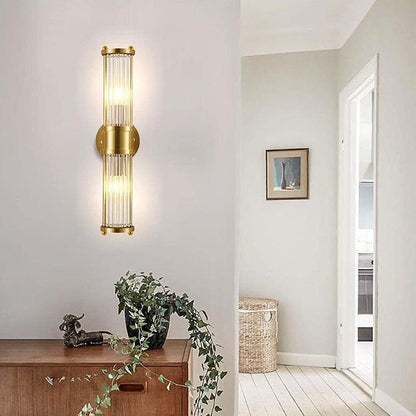Lampada da parete GoldenRay dorata con dettagli in vetro