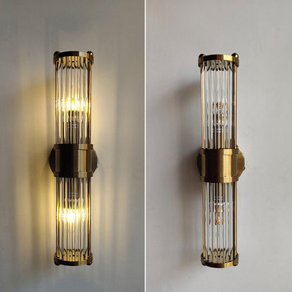 Lampada da parete GoldenRay dorata con dettagli in vetro