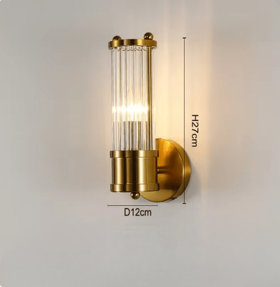 Lampada da parete GoldenRay dorata con dettagli in vetro