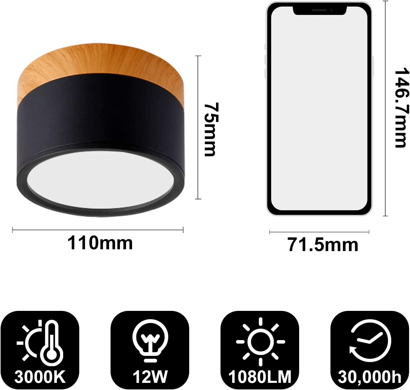 LumiFlush - schema tecnico con misure del corpo cilindrico | Luximode