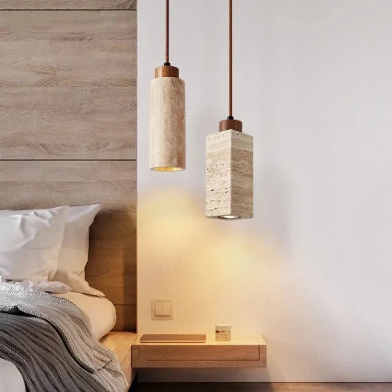Marbora – lampada a sospensione in marmo naturale e legno di Luximode