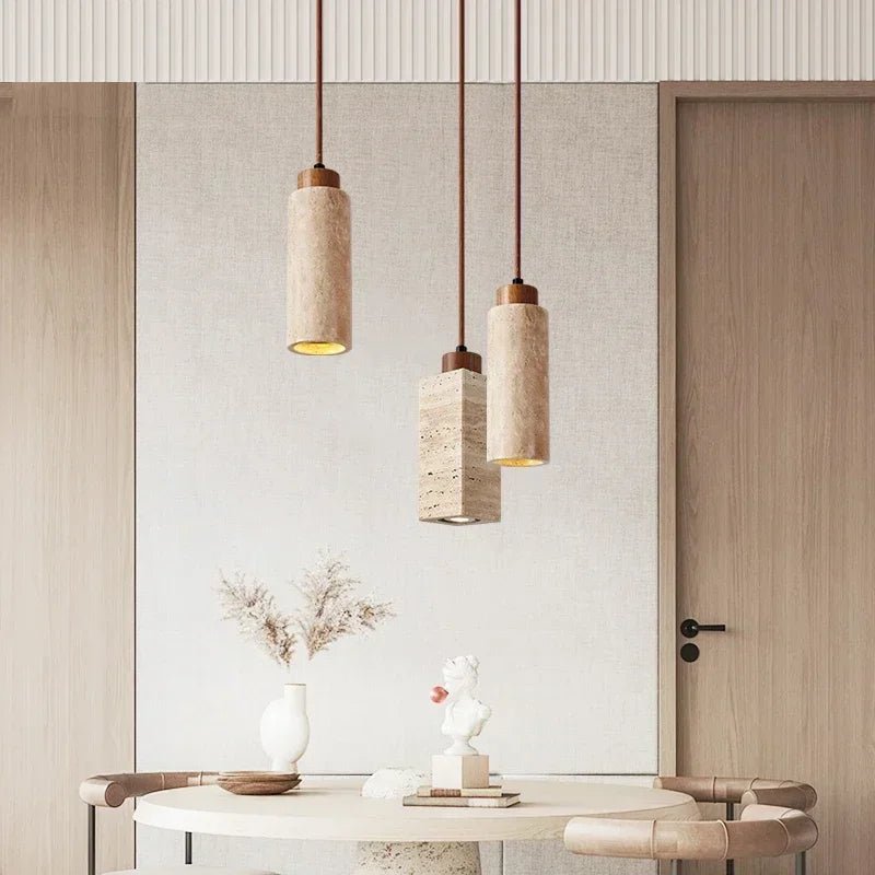 Marbora – lampada a sospensione in marmo naturale e legno di Luximode