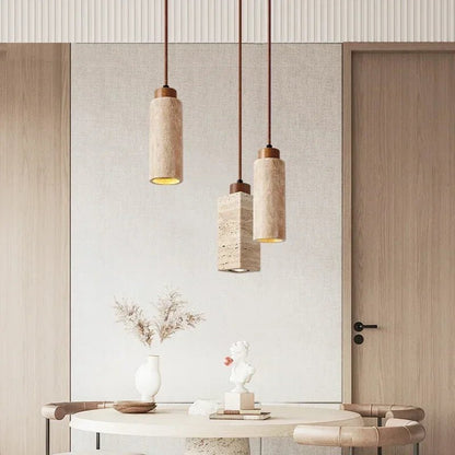 Marbora – lampada a sospensione in marmo naturale e legno di Luximode