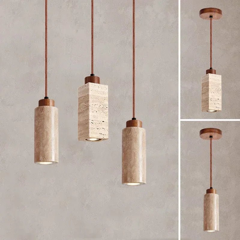 Marbora – lampada a sospensione in marmo naturale e legno di Luximode