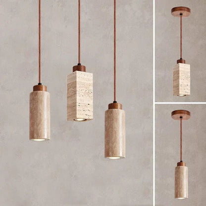 Marbora – lampada a sospensione in marmo naturale e legno di Luximode