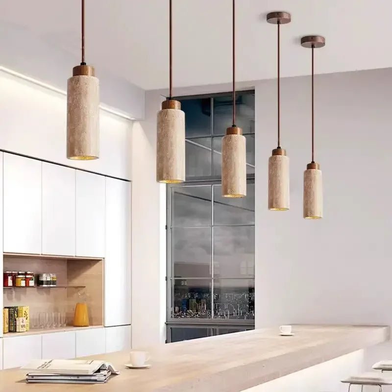 Marbora – lampada a sospensione in marmo naturale e legno di Luximode