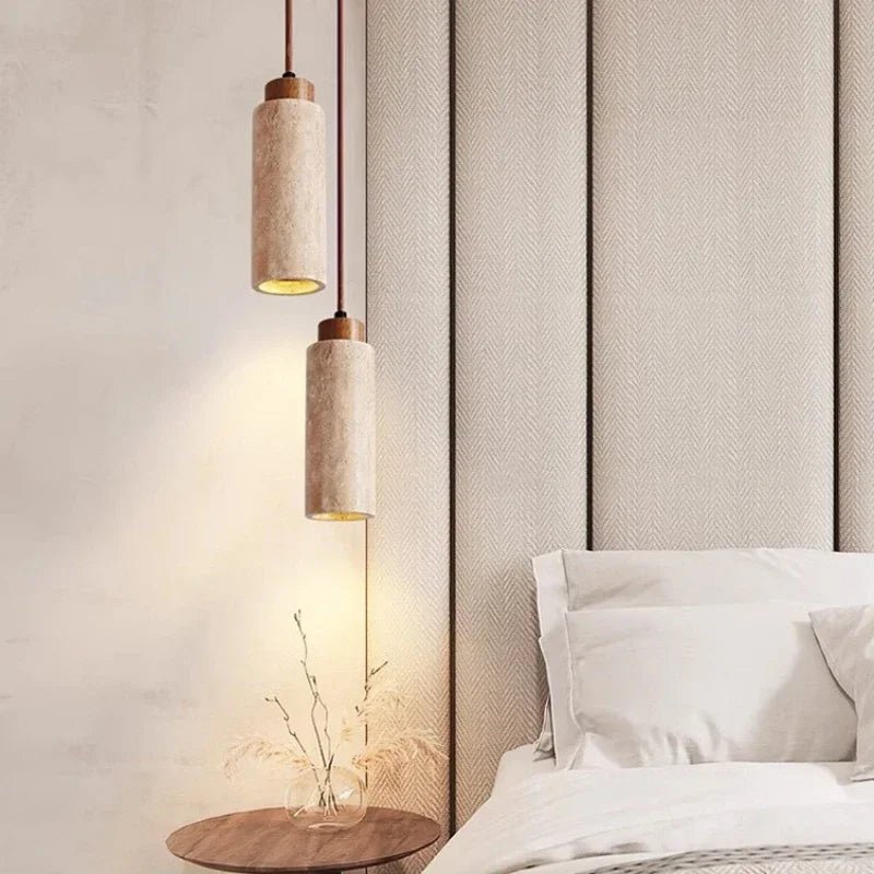 Marbora – lampada a sospensione in marmo naturale e legno di Luximode