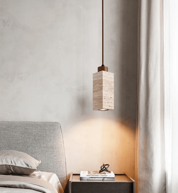 Marbora – lampada a sospensione in marmo naturale e legno di Luximode