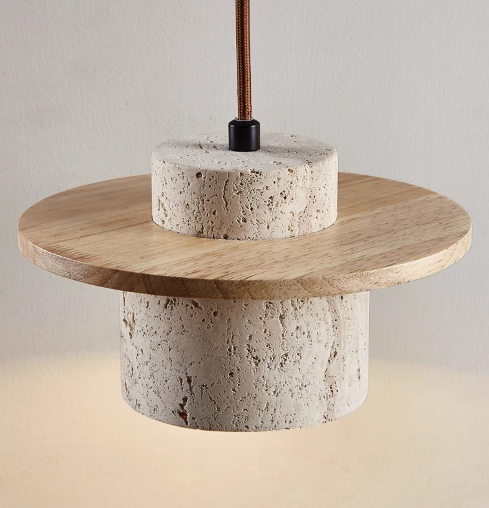 Lampada a sospensione PietraLamp in pietra e legno