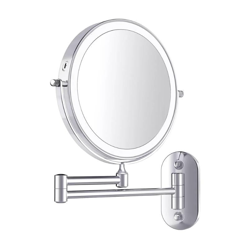 ReflecView specchio ingranditore da parete con luce LED ricaricabile e braccio estensibile: scatto prodotto su fondo bianco con braccio chiuso - Luximode