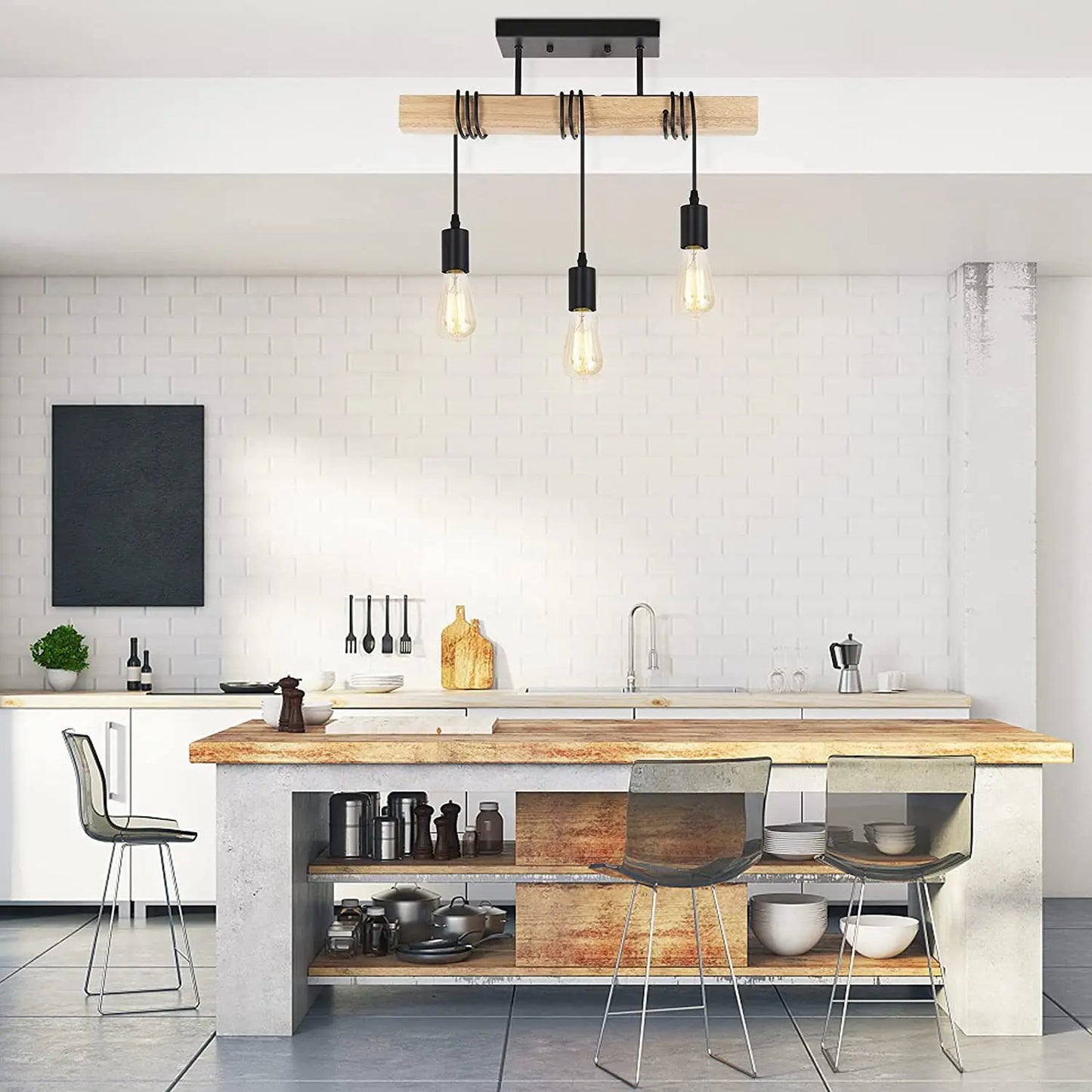 RustiBeam - dettaglio della trave in legno con lampadine Edison a vista | Luximode