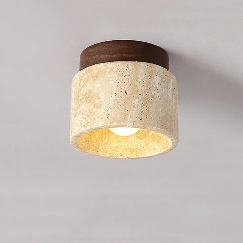 StoneGlow – plafoniera cilindrica in pietra naturale e legno di Luximode