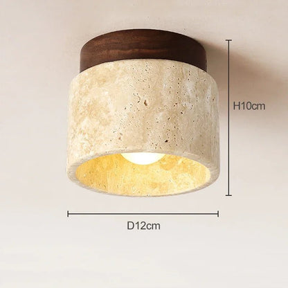 StoneGlow – plafoniera cilindrica in pietra naturale e legno di Luximode
