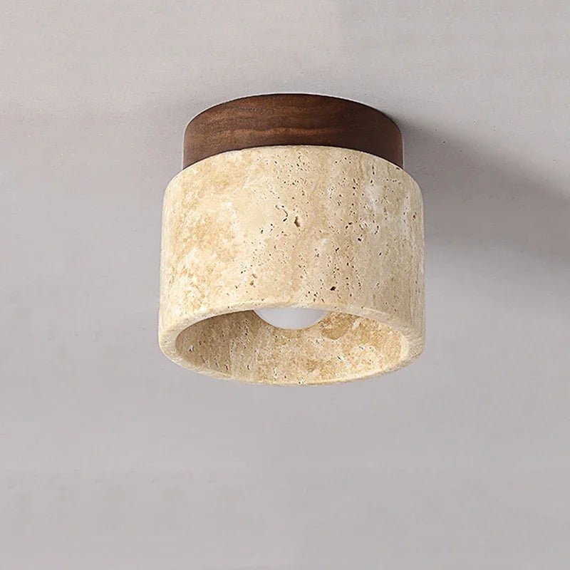 StoneGlow – plafoniera cilindrica in pietra naturale e legno di Luximode