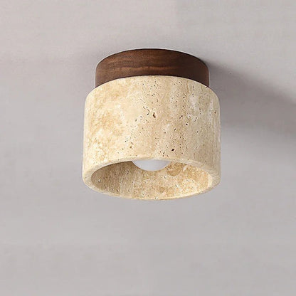 StoneGlow – plafoniera cilindrica in pietra naturale e legno di Luximode