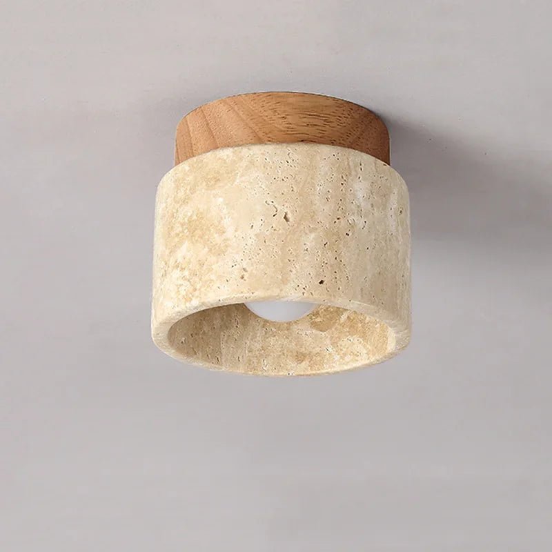 StoneGlow – plafoniera cilindrica in pietra naturale e legno di Luximode