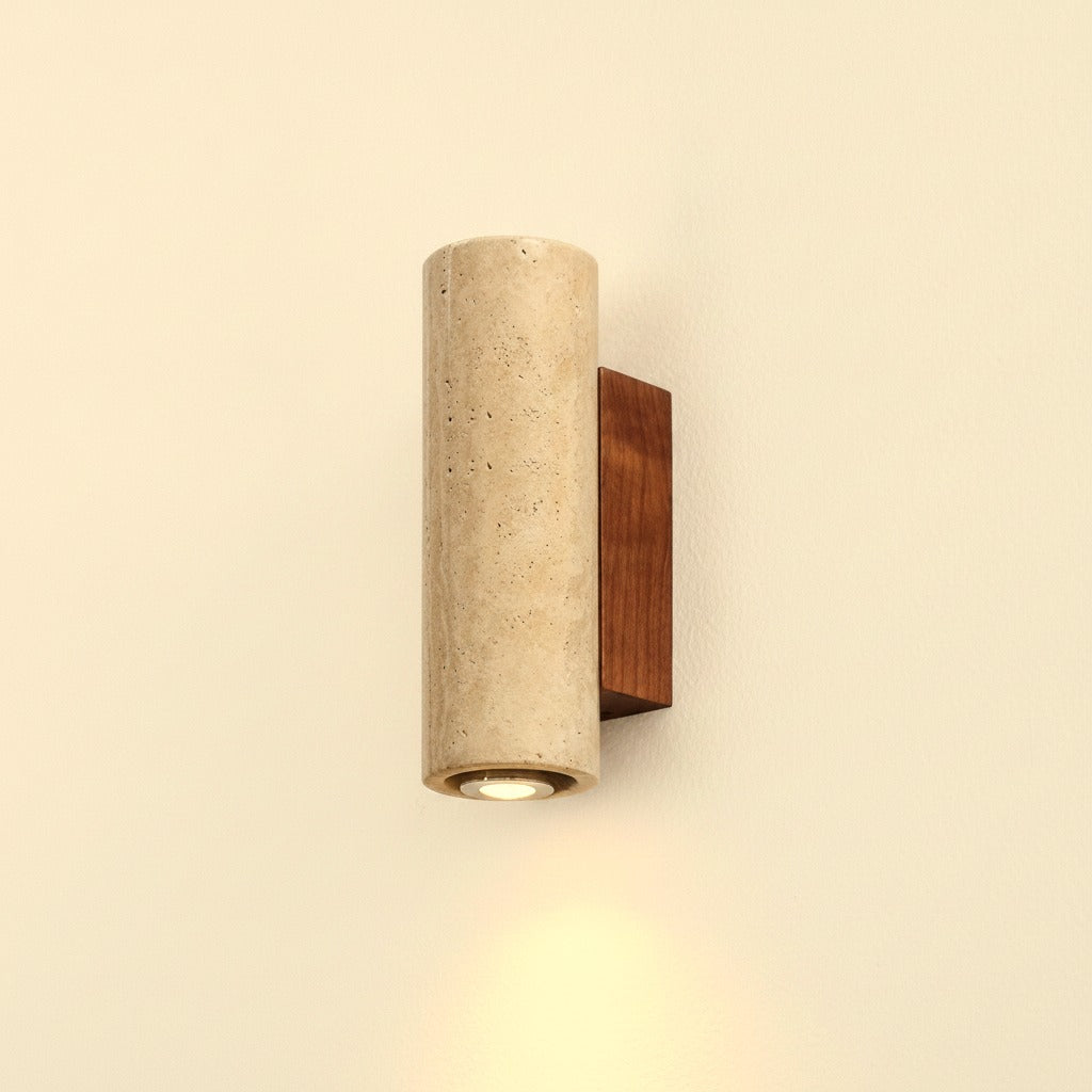 TerraLume - Applique da Parete in Travertino e Noce, 2 Luci