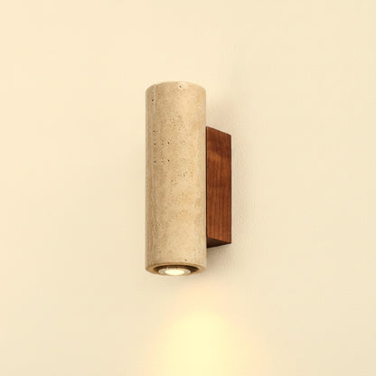 TerraLume - Applique da Parete in Travertino e Noce, 2 Luci