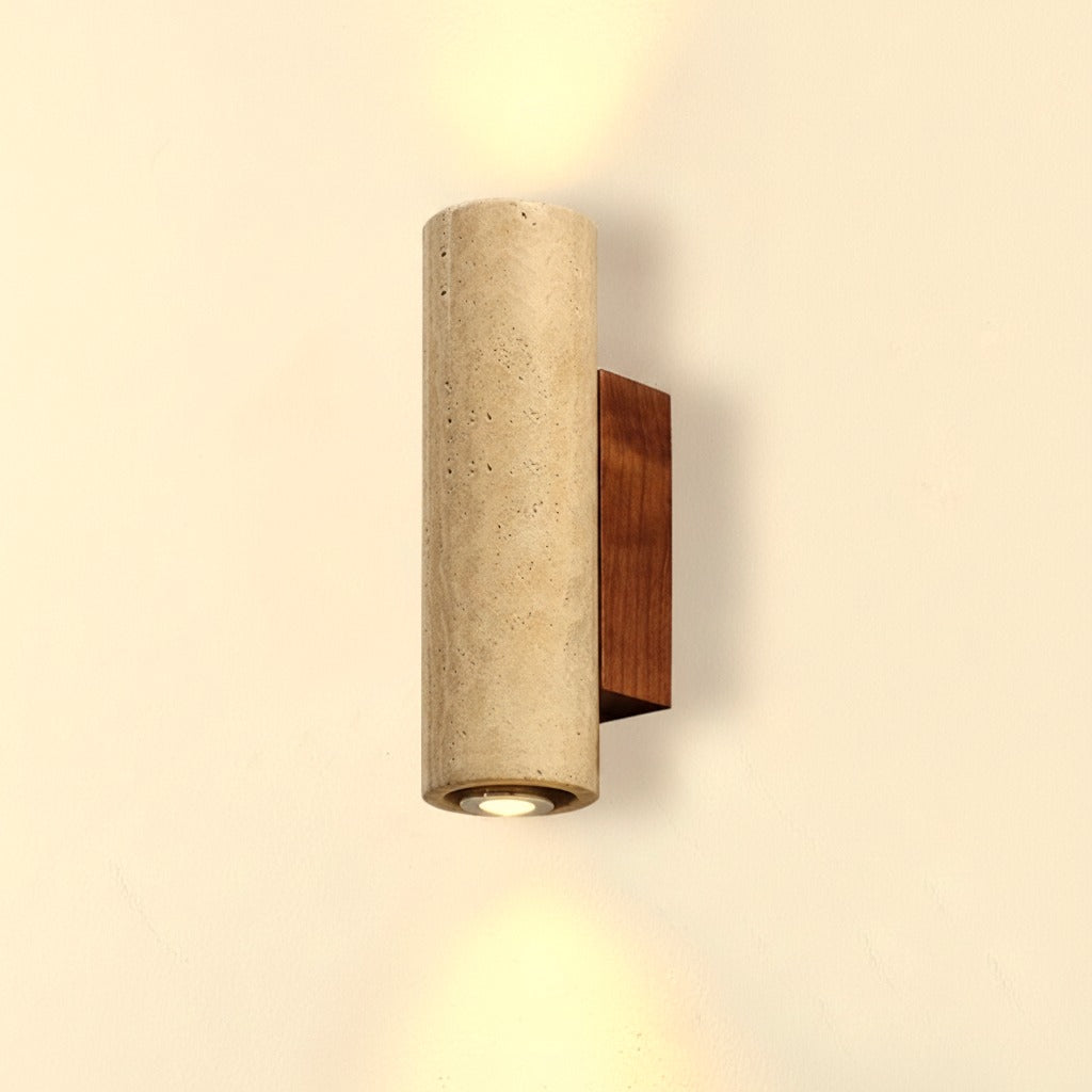 TerraLume - Applique da Parete in Travertino e Noce, 2 Luci