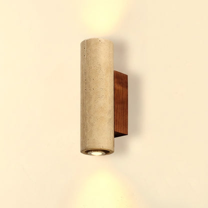 TerraLume - Applique da Parete in Travertino e Noce, 2 Luci