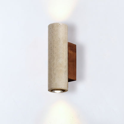 TerraLume - Applique da Parete in Travertino e Noce, 2 Luci
