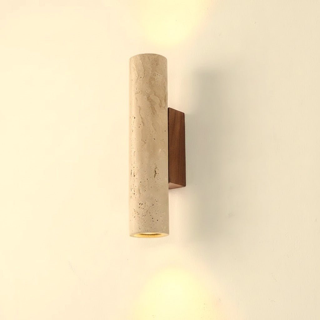 TerraLume - Applique da Parete in Travertino e Noce, 2 Luci