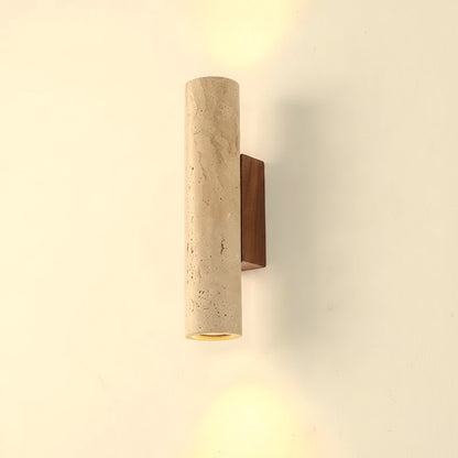 TerraLume - Applique da Parete in Travertino e Noce, 2 Luci