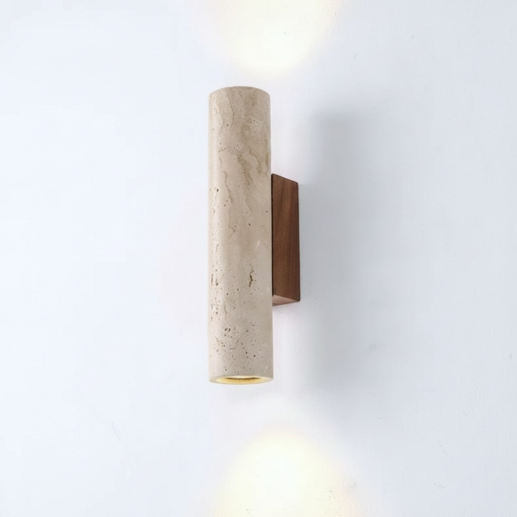 TerraLume - Applique da Parete in Travertino e Noce, 2 Luci