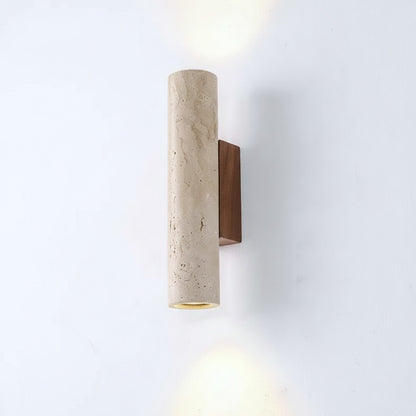 TerraLume - Applique da Parete in Travertino e Noce, 2 Luci