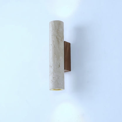TerraLume - Applique da Parete in Travertino e Noce, 2 Luci