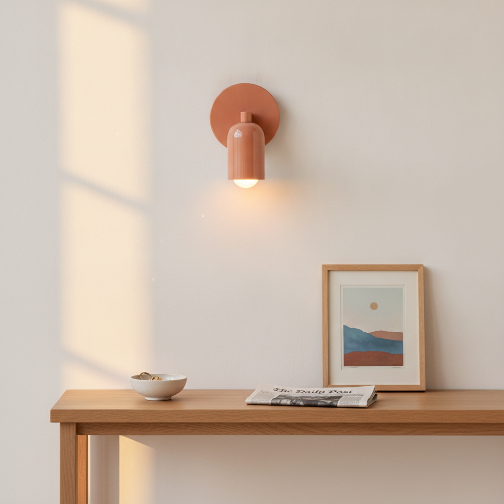 Applique TintaLume salmone sopra una consolle in rovere | Luximode